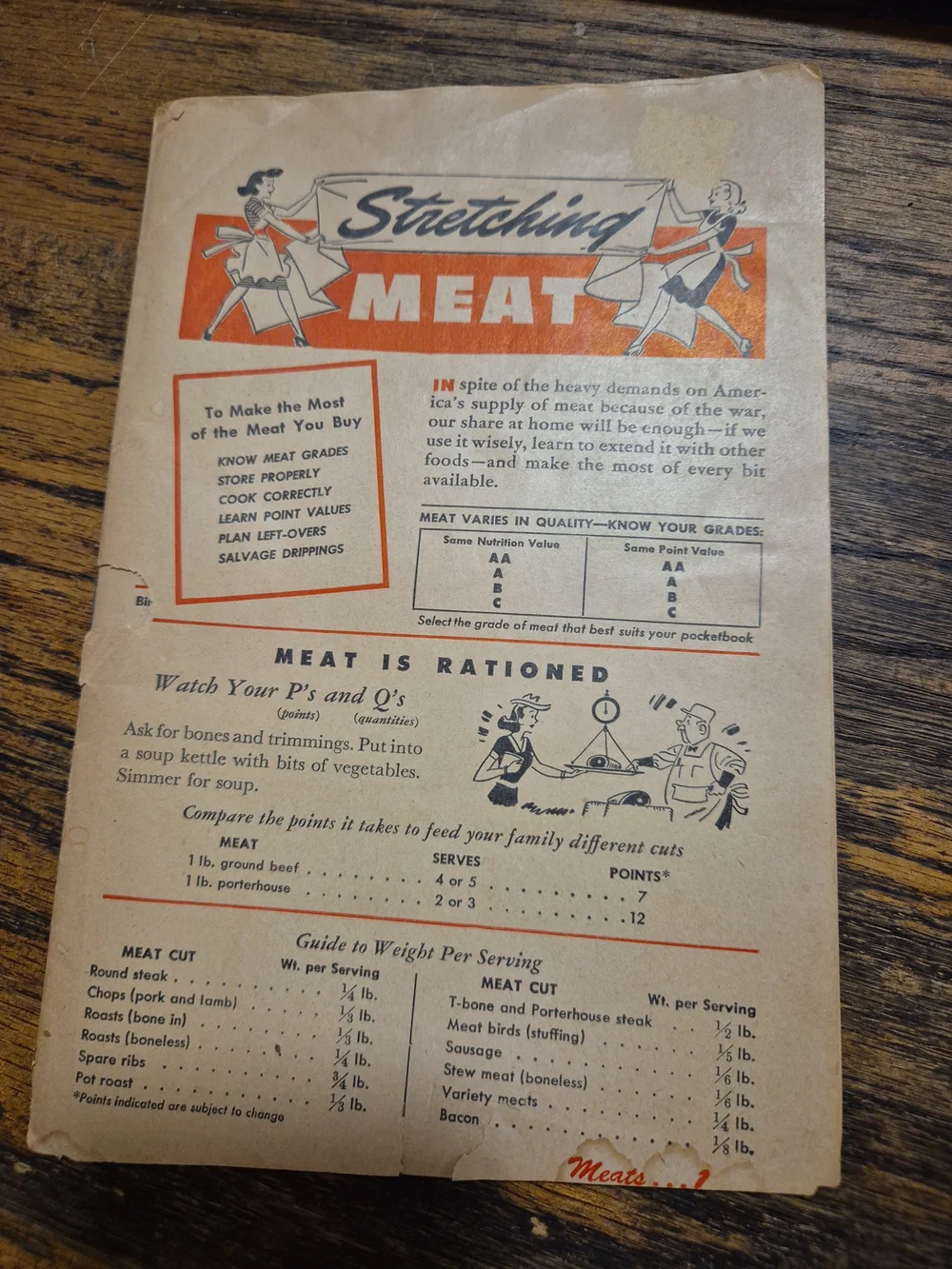 Stretching Meat Vintage Wartime Recipe & Tips Pamphlet - Orange & Cream